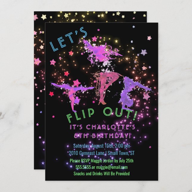 Gymnastics Flip Girls Birthday Party Invitation (Front/Back)