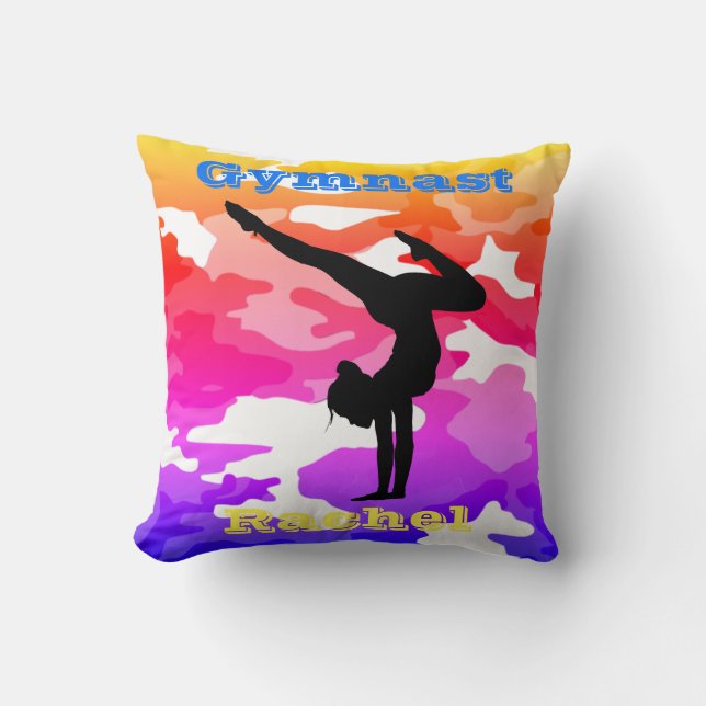 Gymnastics Floor, Beam, Vault, Bars Rainbow Camo Cushion (Front)