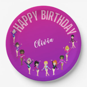 Gymnastics Friends "Happy Birthday" Pink Purple Paper Plate