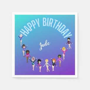 Gymnastics Friends "Happy Birthday" Turquoise Napkin