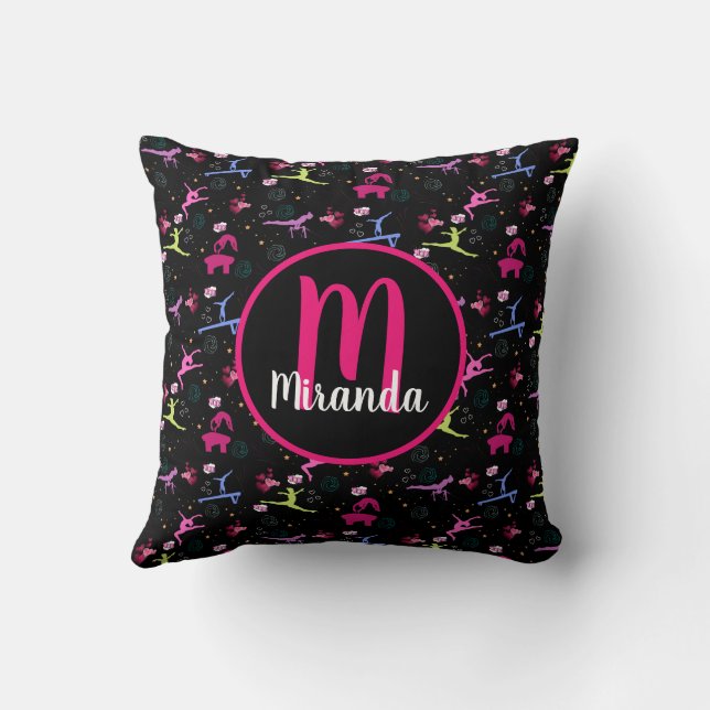Gymnastics Fun Print Monogrammed  Cushion (Back)