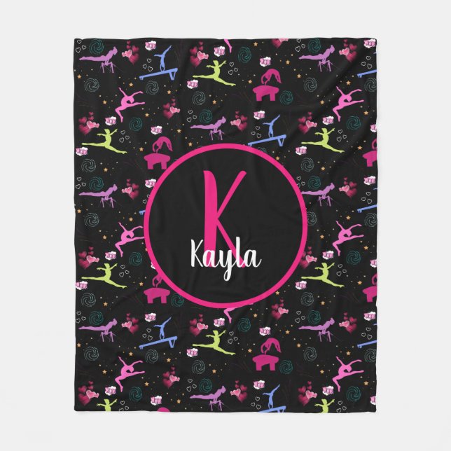 Gymnastics Fun Print Monogrammed  Fleece Blanket (Front)