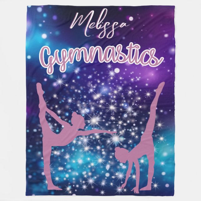 Gymnastics Galaxy Purple Turquoise Personalised Fleece Blanket (Front)