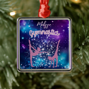 Gymnastics Galaxy Purple Turquoise Personalised Metal Ornament