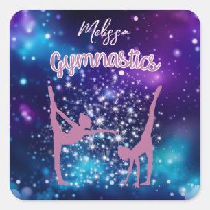 Gymnastics Galaxy Purple Turquoise Personalised Square Sticker