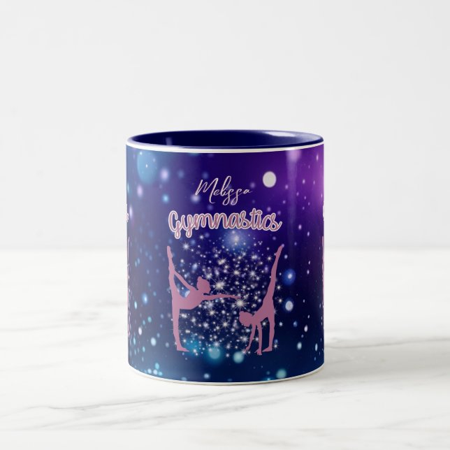 Gymnastics Galaxy Purple Turquoise Personalised Two-Tone Coffee Mug (Center)