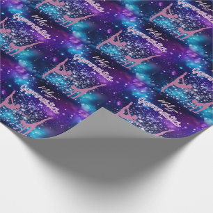 Gymnastics Galaxy Purple Turquoise Personalised Wrapping Paper