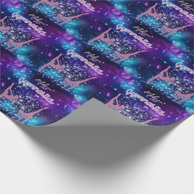 Gymnastics Galaxy Purple Turquoise Personalised Wrapping Paper (Corner)