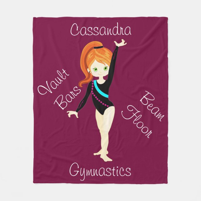 Gymnastics Ginger Hair, Green Eyes, Black Leo Fleece Blanket (Front)