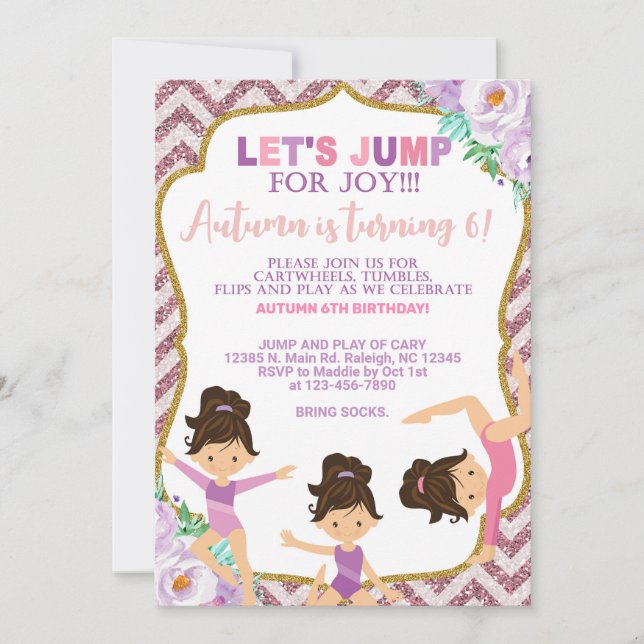 Gymnastics girl birthday invitation. invitation (Front)