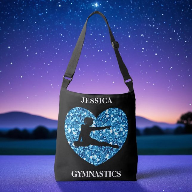 Gymnastics Girl Black with Teal Sequin Heart Crossbody Bag (Creator Uploaded)