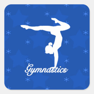 Gymnastics Girl Blue Stars Square Sticker