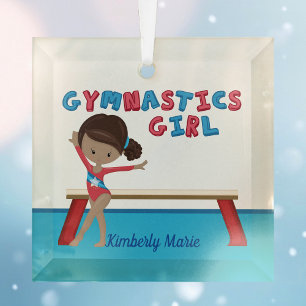 Gymnastics Girl Custom African American Gymnast Glass Tree Decoration