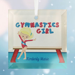 Gymnastics Girl Cute Blonde Custom Christmas Glass Tree Decoration