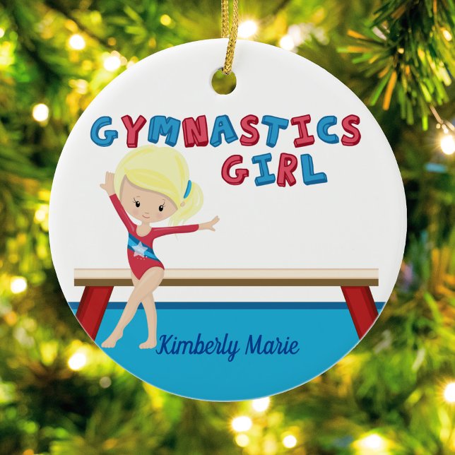 Gymnastics Girl Cute Blonde Gymnast Personalised Ceramic Ornament (Creator Uploaded)