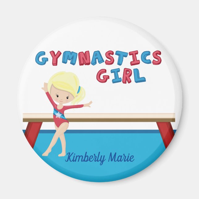 Gymnastics Girl Cute Blonde Gymnast Personalised Magnet (Front)