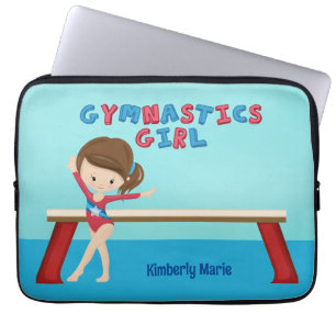 Gymnastics Girl Cute Custom Brunette Kids Laptop Sleeve