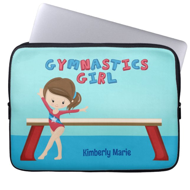 Gymnastics Girl Cute Custom Brunette Kids Laptop Sleeve (Front)