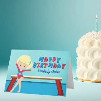 Gymnastics Girl Cute Gymnast Personalised Birthday Card