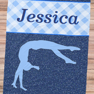 Gymnastics Girl Light Blue Dark Blue Fleece Blanket