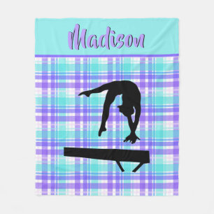 Gymnastics Girl Lilac Purple and Aqua Personalised Fleece Blanket