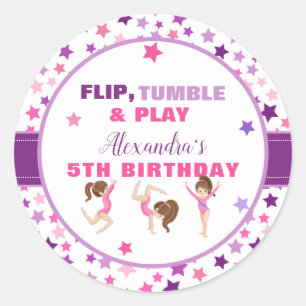 Gymnastics Girl Stars Birthday Party Classic Round Sticker