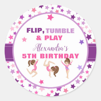 Gymnastics Girl Stars Birthday Party Classic Round Sticker