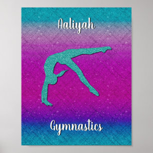 Gymnastics Girl Turquoise Magenta Ombre Poster