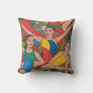 Gymnastics Girls Acro Dancers colourful pattern Cushion