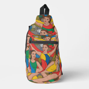 Gymnastics Girls Acro Dancers colourful pattern Sling Bag