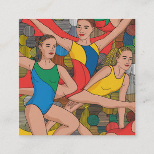 Gymnastics Girls Acro Dancers colourful pattern Square Business Card