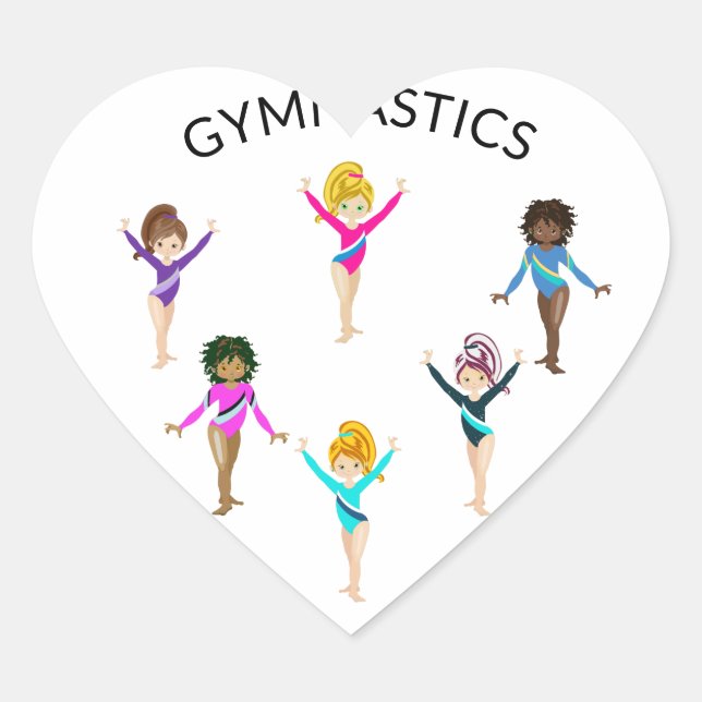 Gymnastics girl's heart stickers with 6 gymnast (Front)