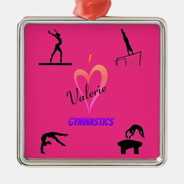 Gymnastics Girls Hot Pink Ceramic Ornament (Front)