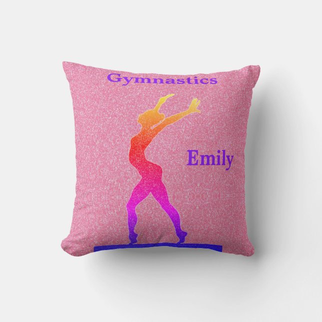 Gymnastics Girls Pink Glitter Cushion (Front)