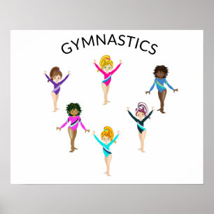 Gymnastics girl's poster with 6 gymnast