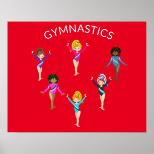 Gymnastics girl's poster with 6 gymnast