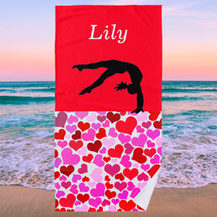 Gymnastics Girls Valentine's Hearts Beach Towel