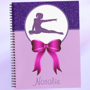 Gymnastics Glitter and Bow Pink and Purple Notebook