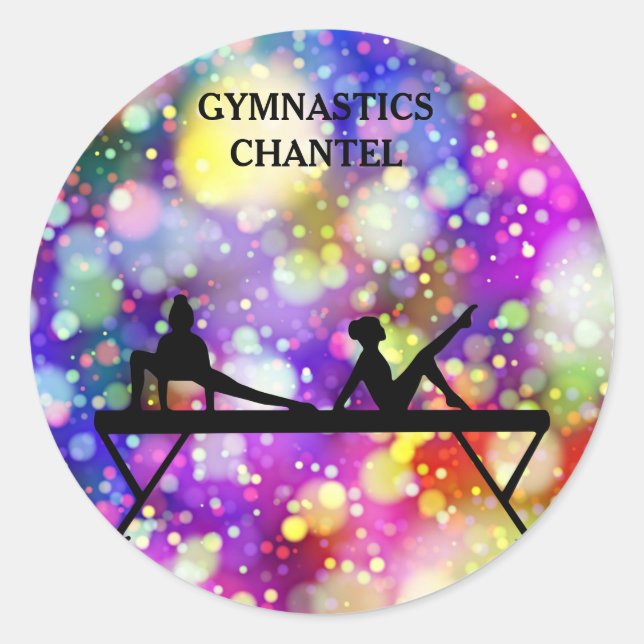 Gymnastics glossy stickers.  Personalised name. Classic Round Sticker (Front)