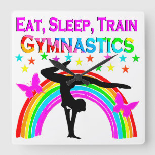 GYMNASTICS GOALS AND DREAMS SQUARE WALL CLOCK