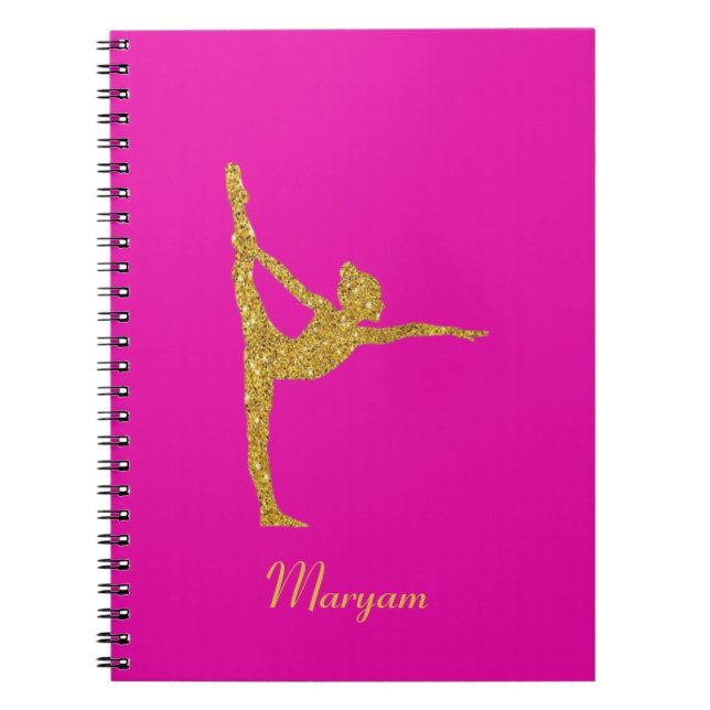 Gymnastics Gold Glitter Gymnast Pink Notebook (Front)