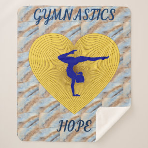 Gymnastics gold heart with gymnast sherpa blanket. sherpa blanket