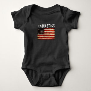 Gymnastics Grunge American USA Flag Baby Bodysuit