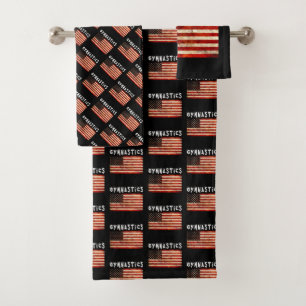 Gymnastics Grunge American USA Flag Bath Towel Set