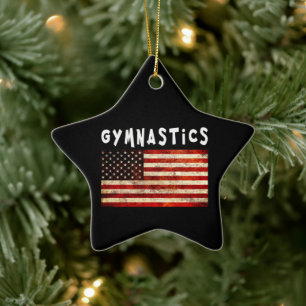 Gymnastics Grunge American USA Flag Ceramic Ornament