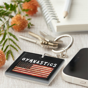 Gymnastics Grunge American USA Flag Key Ring
