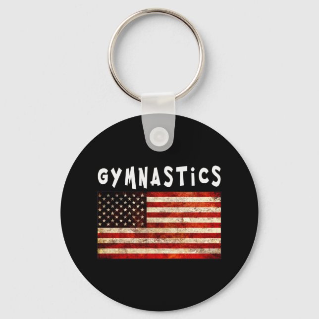 Gymnastics Grunge American USA Flag Key Ring (Front)