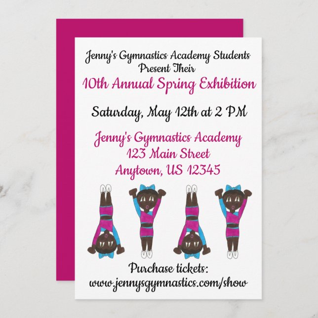 Gymnastics Gym Academy Exhibition Competition Show Invitation (Front/Back)