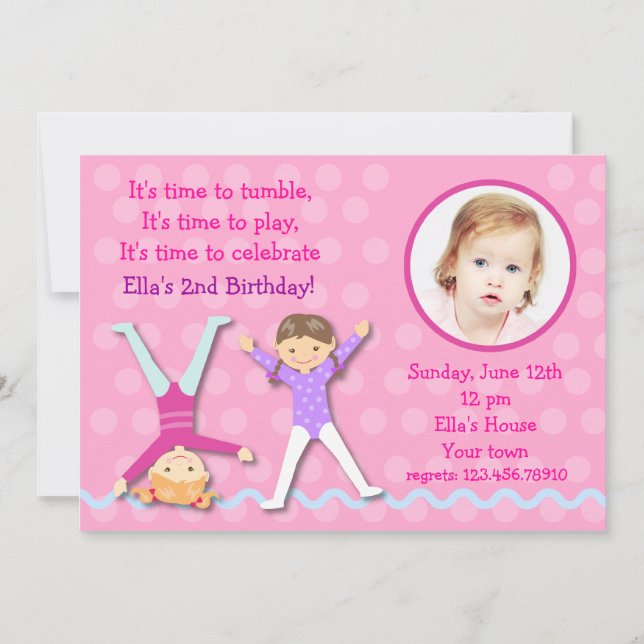 GYMNASTICS Gym Photo Birthday party invitations (Front)