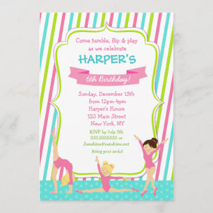 Gymnastics Gymnast Birthday Party Invitations